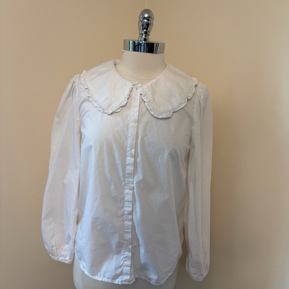 J. Crew Tops - SOLD J. Crew White Ruffle Collar Button Up Shirt Size 6